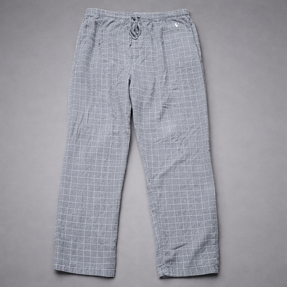 Polo Ralph Lauren Gray Windowpane Drawstring Pajama Pants Mens L 36-38